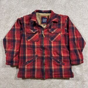 Gap Red Plaid Sherpa Lined Flannel Zip Up Shirt Jacket XXL Womens Navy Blue